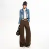 Jeans Laranja Infantil # Lavagem Vintage Relaxado de Perna Larga para Mulheres, Calças Versáteis de Comprimento Longo Franzidas que Afinam