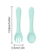 Cuchara para bebé totalmente de silicona, juego de cucharas para bebé para aprender a comer, utensilios de alimentación moldeados de una sola pieza de silicona, cuchara y tenedor