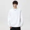 Camiseta de Manga Larga Talla Grande para Hombre Otoño 2026 Nuevo Estilo Americano Color Sólido Diseño Desestructurado Cuello Redondo Sudadera Capa Base