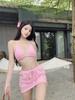 Traje de baño de tres piezas con falda dividida de tela de toalla fresca y sexy de estilo japonés para mujer, dulce estudiante