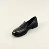 2026 Nuevos Mocasines Británicos de Punta Redonda sin Cordones para Mujer Versátiles para el Trabajo Estilo Retro Simple Tacón Bajo Zapatos Pequeños de Cuero