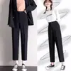Calça social feminina preta primavera e outono 2024 reta cintura alta caída slim plus size nove casual tubo de fumaça fina