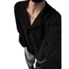 Camisa Base Estilo Americano Gola Henry Fresca para Homens, Temporada Outono e Inverno, Gola Aberta Metade Botões Casual Manga Longa