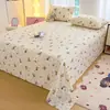 Conjunto de lençóis de algodão fofo estilo cartoon de três peças para quarto de casa, lençol de tecido amassado para dormitório de estudante, lençol de cama de solteiro adequado para todas as estações