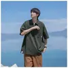 Direto da Fábrica Verão Manga Curta POLO Masculina Solta Casual Japonês Simples Estilo Maduro Manga Média Bolso Gola Camiseta