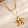 Collar Transfronterizo de Acero Inoxidable con Forma de Corazón Acero de Titanio Accesorios de Corazón Otoño e Invierno Cadena para Suéter Geométrico de Estrella de Cinco Puntas para Mujer Oro de 18K