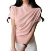 Novidades de Primavera e Verão: Camiseta com Design Irregular Único e Efeito Emagrecedor, Base Franzida, Caimento Justo, Top com Design de Gola Meio Alta