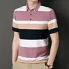 2024 Verano Nueva Camisa Polo Ligera de Negocios Camiseta de Alta Calidad para Hombre con Rayas Marca Americana de Moda Cuello