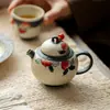 Estilo Dinastía Tang y Song Glaseado de Caramelo Azul-Verde Melocotón Tetera de Cerámica Estilo Antiguo para el Hogar con Filtro de Agujero de Bola para Juego de Té Kung Fu