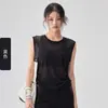 Camiseta sin mangas de malla fina, versátil y a la moda, holgada y ligeramente transparente, camiseta sin mangas para yoga y protección solar con dobladillo de cordón, top de fitness para Pilates