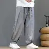 Pantalones Harem de Color Sólido de Moda Estilo Chino para Hombre Otoño 2026, Textura de Lino Holgada, Pantalones Casuales de Pierna Ancha Talla Grande