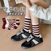 Meias Slouch Listradas Bordadas Sem Costura Meia-Calça Vermelhas Ankola Red Sox Femininas Outono Inverno Tendência ins Celebridade da Internet Meias Longas