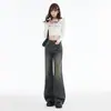 Pantalones anchos de estilo retro americano lavados y desgastados, jeans unisex de corte limpio, pantalones largos acampanados de patchwork estructurado para hombre