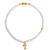 Colar de Pérolas Corvo Cruz para Mulheres, Estilo Minimalista, Brincos de Pérola Simples Elegantes Retrô, Pulseira, Corrente de Clavícula