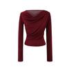 Camiseta de Manga Larga Irregular de Moda para Mujer en Otoño - Corte Slim, Elegante Camiseta Básica con Diseño Único