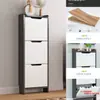 Novo armário de sapatos flip-door de três e quatro camadas ultrafino para uso doméstico, armazenamento estreito atrás da porta, simples, prático e esteticamente agradável para a entrada