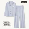 Estilo femenino, algodón puro, nuevo color sólido, pijama de primavera y otoño para mujer, con cuello camisero, estilo cárdigan, manga larga, conjunto para mujer, ropa de casa