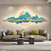Sala de Estar Estilo Chino Nuevo Pintura Decorativa Pared de Fondo de Sofá Sala de Té de Gama Alta Paisaje Atmosférico Mural con Iluminación LED Luminosa