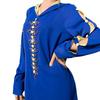 Vestido Abaya Vintage para Mujer Ba7024 Azul Real y Amarillo Ganso Bordado a Mano con Pedrería