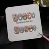 Estrellas de Diamante DoradoEstilo Chica Suave Uñas Postizas Color Leche Nude Miel Durazno Ojo de Gato Azul Hielo Brillo Acuático Estrellas Pintadas a Mano Tira Larga Diamante Dorado