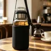 Taza de una sola pieza de gran capacidad con alto valor estético, Taza separadora de agua de vidrio Ton-Ton con correa y funda para taza gratis