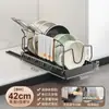 Prateleira de Armazenamento para Cozinha, Suporte para Tampas de Panela, Organizador Ajustável de Panelas e Frigideiras, Porta-Pratos para Bancada e Armário, Prateleira de Armazenamento Deslizante, Suporte para Panelas