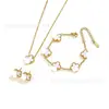 Conjunto de Pulseira, Colar e Brincos de Aço Titânio Popular Transfronteiriço 13mm Trevo de Cinco Folhas, Joias de Trevo de Quatro Folhas 18K Atacado
