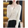 Outono e Inverno Novo Casaco de Manga Longa Jaqueta Cardigã de Lã Feminina Gola Redonda Suéter Camada Base de Tricô