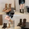 Botines de Moda para Mujer hasta la Pantorrilla para Personas Petitas, Punta Cuadrada, Nuevo Estilo 2025, Tacón Grueso, Estilo Retro, Versátiles, Fruncidos, Otoño e Invierno
