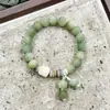 Pulseira de Raiz de Bodhi Jadeizada Verde Genuína Envolvente Dedo Macia Brincadeira Cultural Contas Budistas Brincadeira Feminina Semente de Bodhi Estudante Pulseira de Círculo Único
