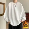 Atacado de Fábrica Fleece Coral Masculino Manga Longa Outono Novo Estilo Tendência Versátil Exterior Cor Sólida Gola Redonda Moletom Masculino