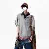 Camisa de dos piezas falsa con media cremallera para hombre y mujer, marca de moda de verano, camiseta de manga corta de color contrastante para hombre, camiseta versátil, top con solapa, polo
