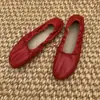 Versión de Piel de Vaca~Gama Alta Negro Punta Redonda Piel Suave Hecho a Mano Suela Fina Zapatos de Abuela Lazo Bailarinas Mujer