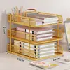 Suporte de Arquivos Multi-camadas Estante de Livros Suporte para Livros Rack de Armazenamento para Mesa de Escritório Organizador de Arquivos Documentos Papel A4