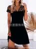 En Stock, Nuevo Vestido Recto de Manga Corta de Encaje de Color Sólido Talla Plus, Vestido Negro Pequeño a la Rodilla/Vestido Elegante, Falda Línea A