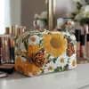 Bolsa de mão acolchoada com padrão de girassol transfronteiriça, bolsa de cosméticos multifuncional, impressão digital, direto do fabricante