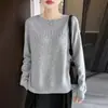 26 Suéter Transfronterizo, nueva colección Otoño/Invierno, cuello redondo, suéter de lana de punto abierto para mujer, corte holgado, efecto adelgazante, capa base de lana pura, top de punto