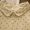 Camisa de Algodão Puro Estilo Vintage com Gola de Boneca de Bolinhas, Versátil e Rejuvenescedora, Peça Básica para Estudantes com Vibe Retrô e Artística