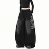 Pantalones deportivos de pierna ancha versátiles de pierna recta para mujer, con estampado de letras vintage para comercio transfronterizo, ajuste holgado, estilo americano casual, pantalones curvos desgastados