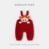 Dudujia Roupa Infantil Macacão Forrado com Fleece Infantil Suéter de Inverno para Meninos Calça Infantil de Ano Novo Roupas com Saudações Festivas de Ano Novo