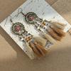 Pendientes Largos con Borlas Tejidas de Plumas Estilo Étnico Retro para Mujer, Pendientes Bohemios de Cuentas de Semillas Huecas de Gama Alta