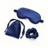 Máscara de Olho de Três Peças Bolsa de Pano Elástico de Cabelo Seda de Imitação Máscara de Olho para Dormir de Viagem Conjunto de Bloqueio de Luz Respirável para Pausa para Almoço Pronto para Venda