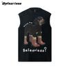 Chaleco Retro Divertido Estilo Americano Verano para Hombre y Mujer Marca de Moda Calle Suelto Combinable para Pareja Camiseta sin Mangas