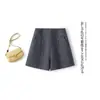 Shorts Cinza Brilhante para Mulheres Verão 2026 Novo Estilo Petite Design Céu Estrelado Cintura Alta Corte A Linha Perna Larga Boot Shorts
