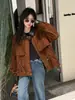 Chaqueta de gamuza marrón para niña, nuevo estilo primavera/otoño, top corto coreano de corte holgado, para niños de talla mediana y grande, en un moderno estilo "Melard"