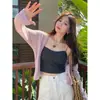 Cardigã de Gelo de Seda Tricotado Blusa Branca Fina Top Curto de Verão Jaqueta de Proteção Solar