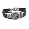 Pulseira Masculina de Couro Retrô Europeia e Americana Mais Vendida na Fronteira com Insígnia de Metal Vintage, Pulseira de Couro Multicamadas Punk Personalizada