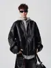 Chaqueta con Capucha de Cuero Sintético Falsa de Dos Piezas para Hombre, Estilo Otoño e Invierno, Marca de Tendencia, Gama Alta, Fresca y Elegante, Chaqueta Biker de Corte Limpio