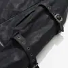 Chaqueta de Cuero Acolchada con Capucha y Cremallera con Correa Extraíble Chaqueta de Algodón para Hombre Sentido de Diseño Punk Personalidad de Nicho Cuero PU