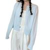 Jaqueta Cardigan Tricotada Feminina Estilo Preguiçoso Azul Claro Feminina 2024 Primavera Nova Macia Curta Manga Longa Cor Sólida Feminina